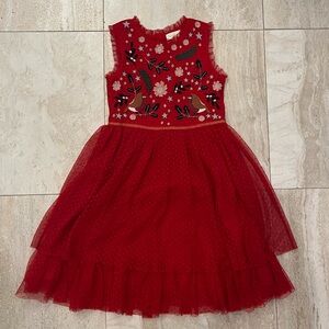 Mini Boden Girls Red Festive Tulle Party Dress Size 8-9Y.